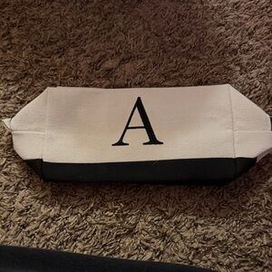 Monogram 'A' Canvas Cosmetic Pouch - Black & White